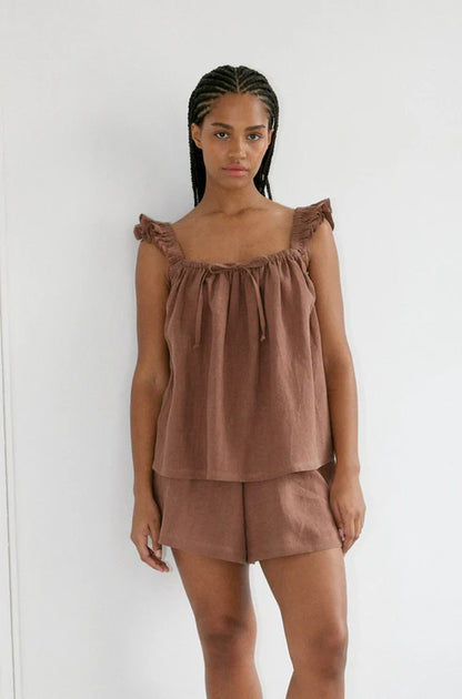 Brown Ruffle Top