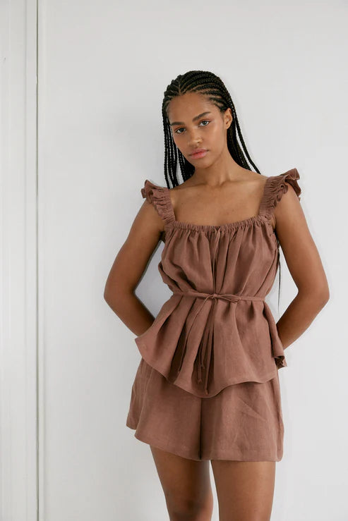 Brown Ruffle Top